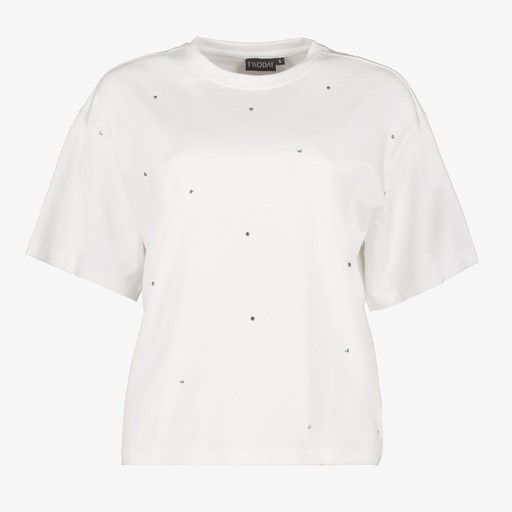 Oversized dames T-shirt met strass wit