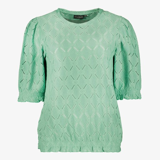 Dames broderie shirt mintgroen