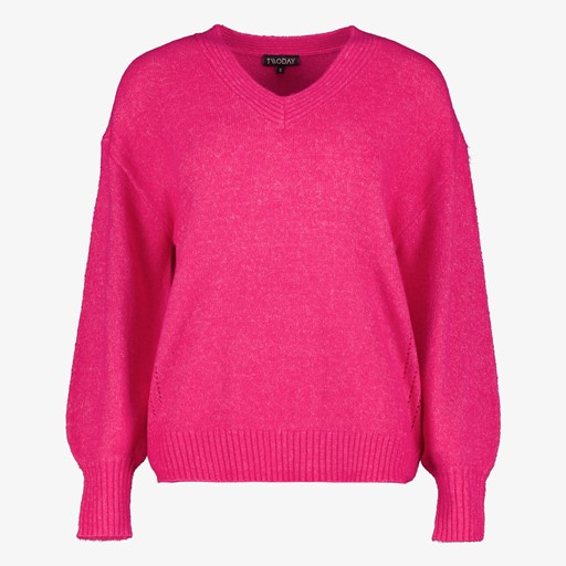 Gebreide dames trui fuchsia roze