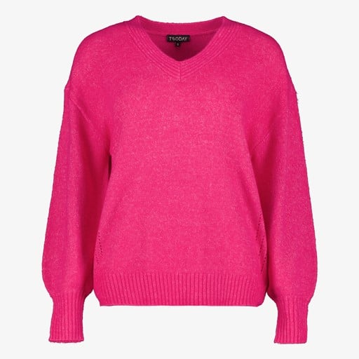 Gebreide dames trui fuchsia roze