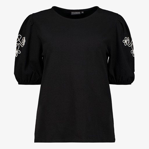 Dames T-shirt met borduursels zwart