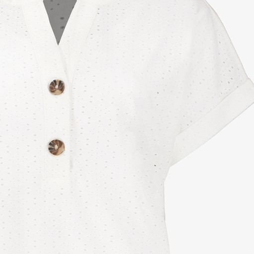 Dames embroderie T-shirt met knopen wit