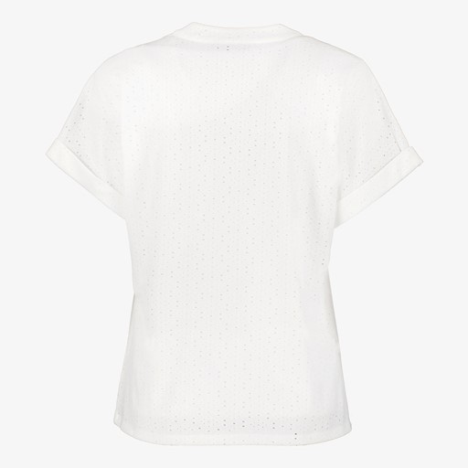 Dames embroderie T-shirt met knopen wit