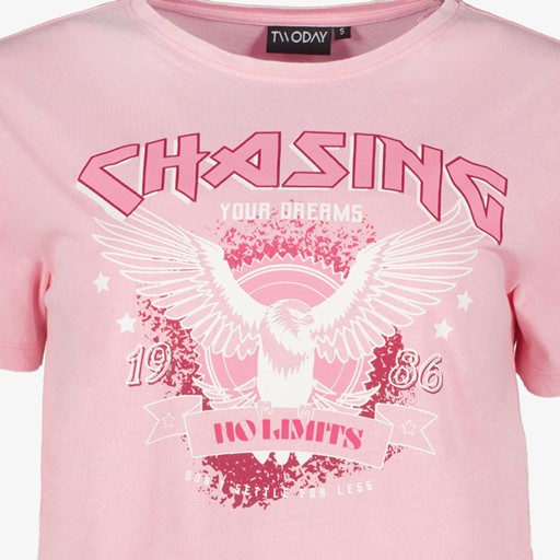 Dames acid T-shirt met opdruk roze