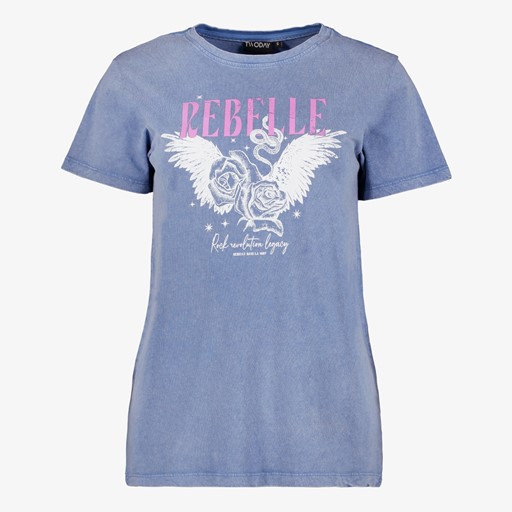 Dames acid T-shirt met opdruk blauw