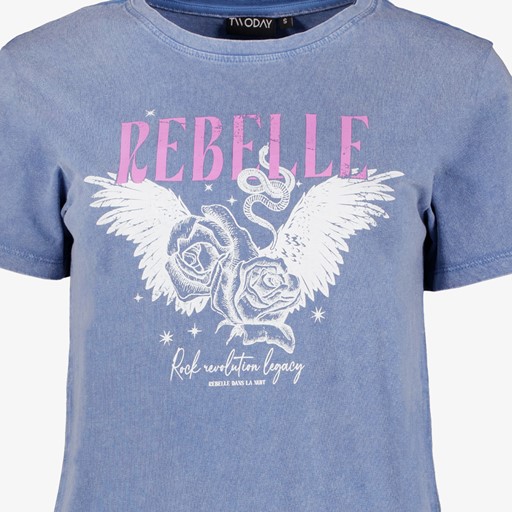 Dames acid T-shirt met opdruk blauw
