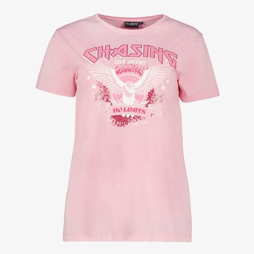 Dames acid T-shirt met opdruk roze