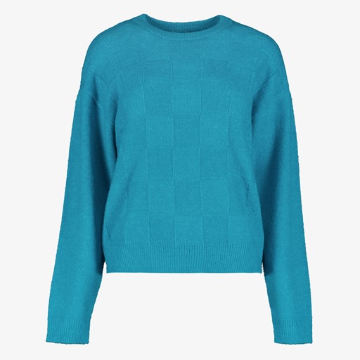 Geblokte dames trui blauw