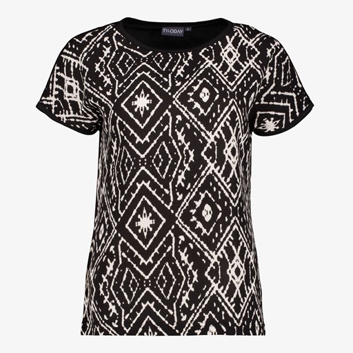 Dames top met grafische print zwart wit