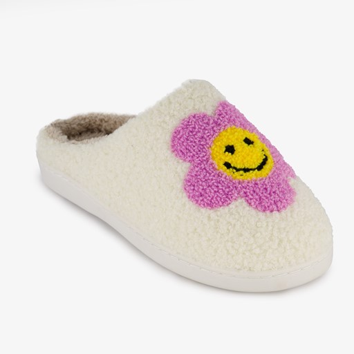 Dames teddy pantoffels met smiley