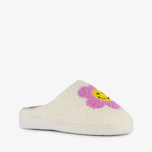 Dames teddy pantoffels met smiley