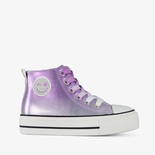 Hoge meisjes sneakers paars smiley