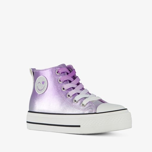 Hoge meisjes sneakers paars smiley