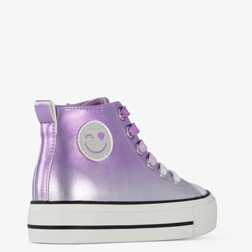 Hoge meisjes sneakers paars smiley