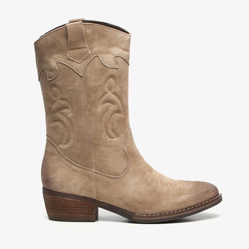 Suede dames western laarzen beige