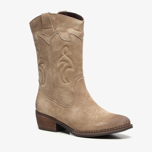 Suede dames western laarzen beige