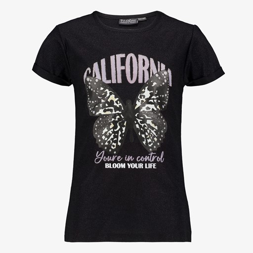Meisjes T-shirt zwart met vlinder
