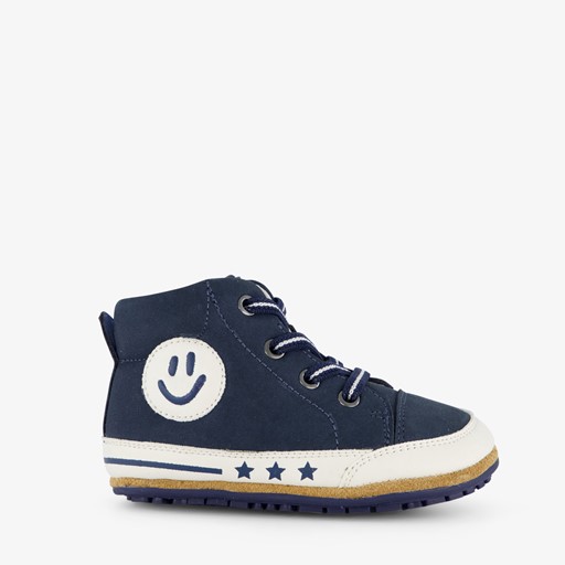 Leren babyschoenen blauw met smiley