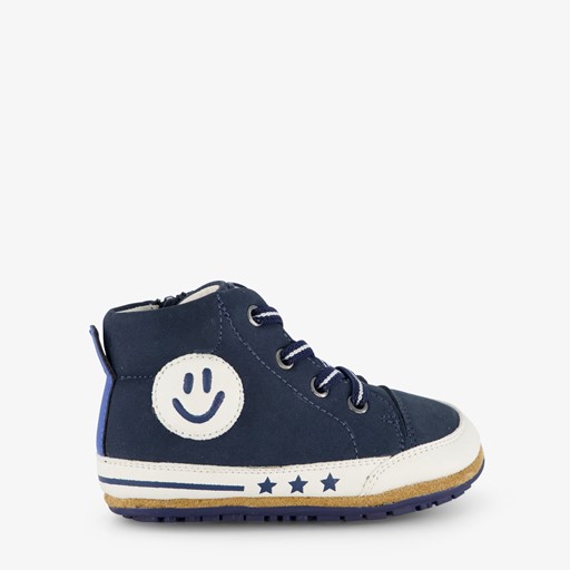 Leren babyschoenen blauw met smiley