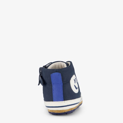 Leren babyschoenen blauw met smiley