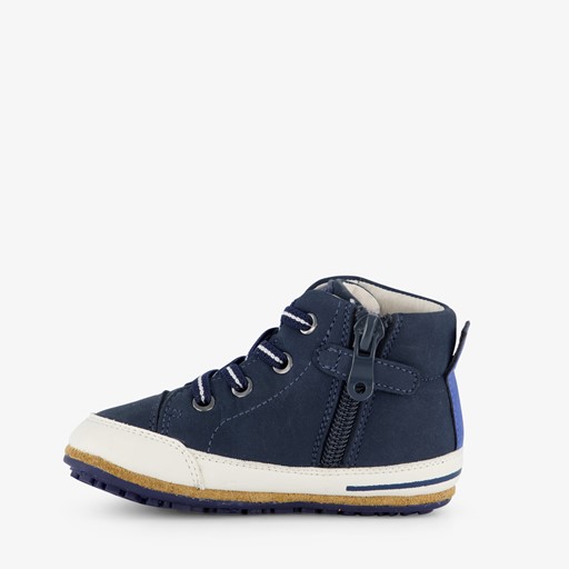 Leren babyschoenen blauw met smiley