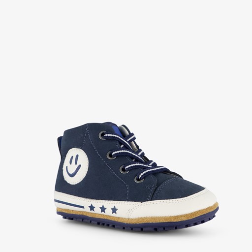 Leren babyschoenen blauw met smiley