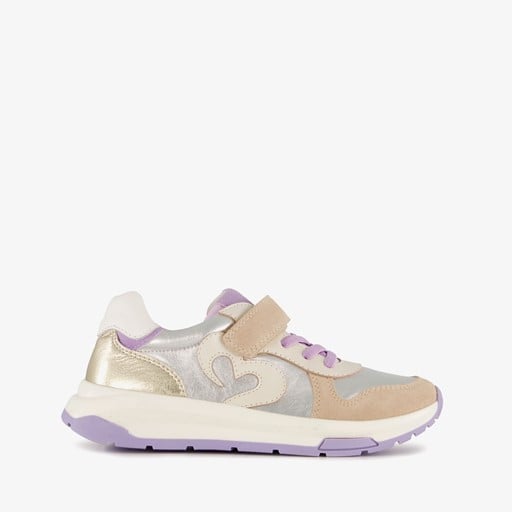 Leren meisjes sneakers beige zilver
