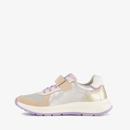 Leren meisjes sneakers beige zilver