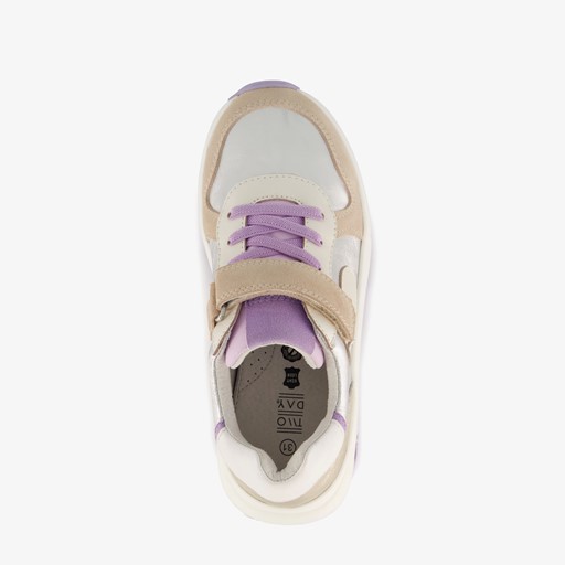 Leren meisjes sneakers beige zilver