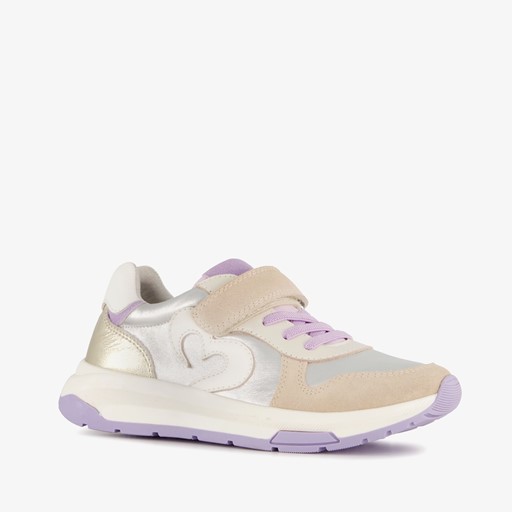 Leren meisjes sneakers beige zilver