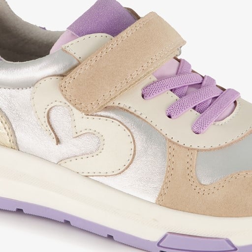 Leren meisjes sneakers beige zilver