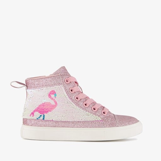 Hoge meisjes sneakers met glitters roze