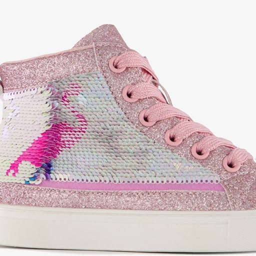 Hoge meisjes sneakers met glitters roze