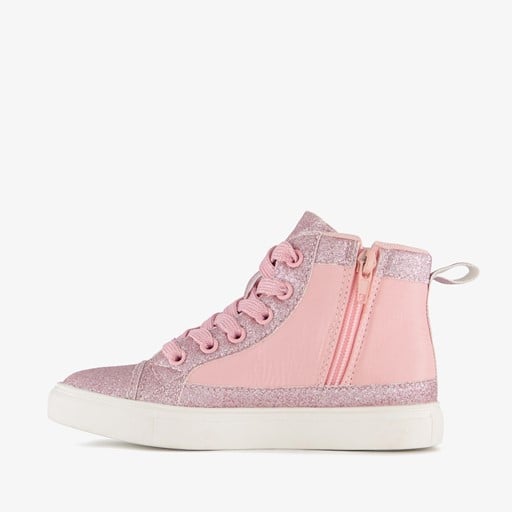 Hoge meisjes sneakers met glitters roze