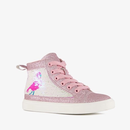 Hoge meisjes sneakers met glitters roze