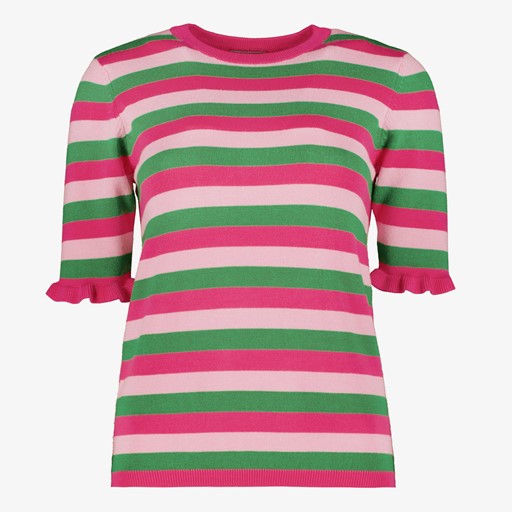 Gestreept dames trui roze groen