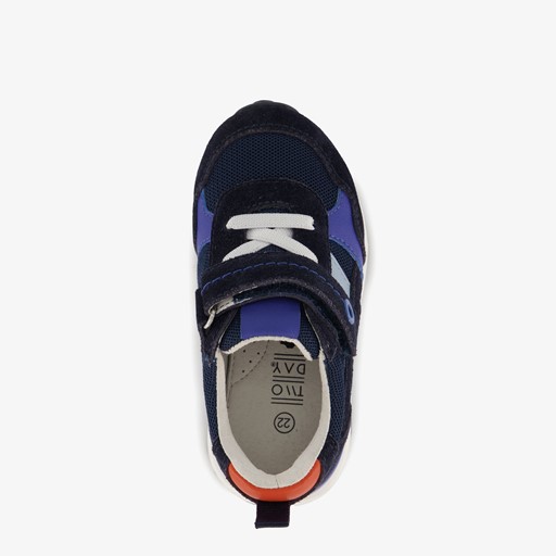 Leren jongens sneakers blauw oranje