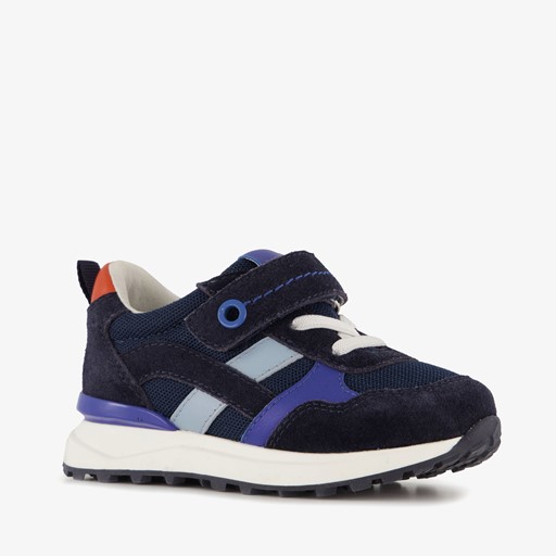 Leren jongens sneakers blauw oranje