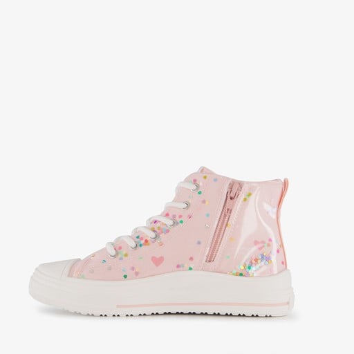 Hoge meisjes sneakers roze met hartjes