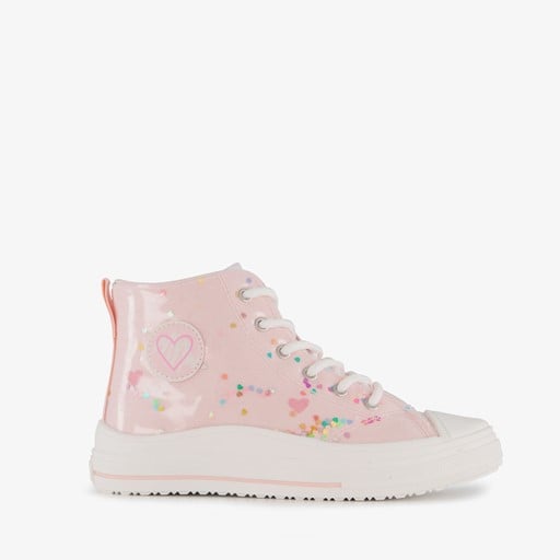 Hoge meisjes sneakers roze met hartjes