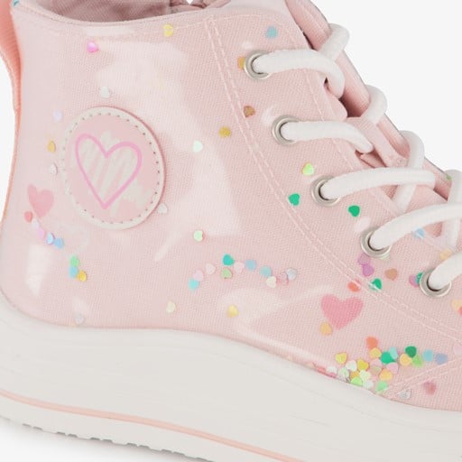 Hoge meisjes sneakers roze met hartjes
