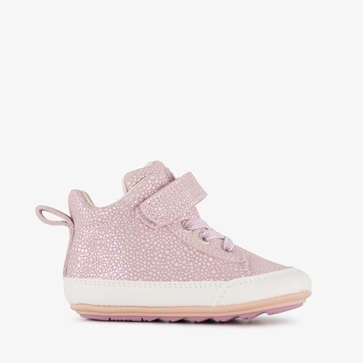 Leren babyschoenen lila goud