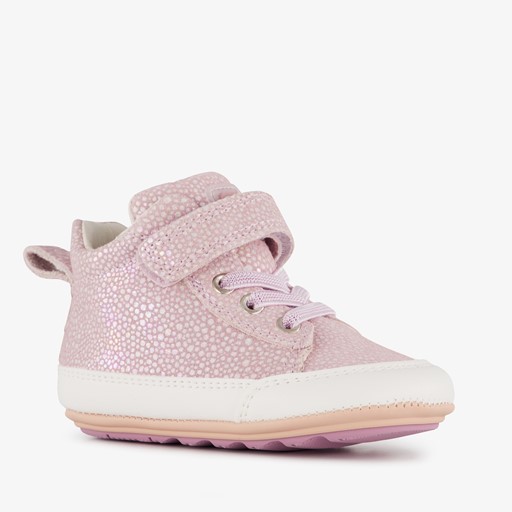 Leren babyschoenen lila goud