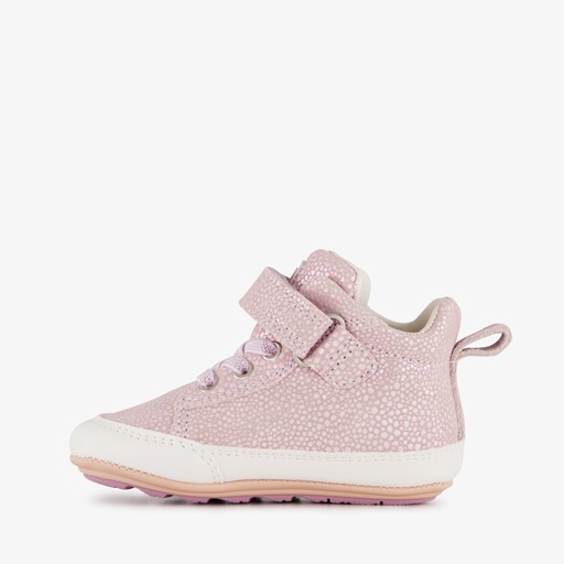 Leren babyschoenen lila goud
