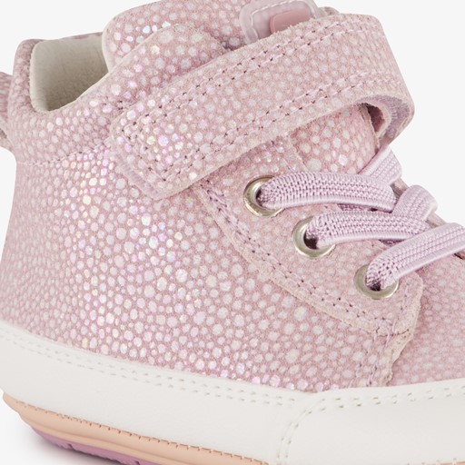 Leren babyschoenen lila goud