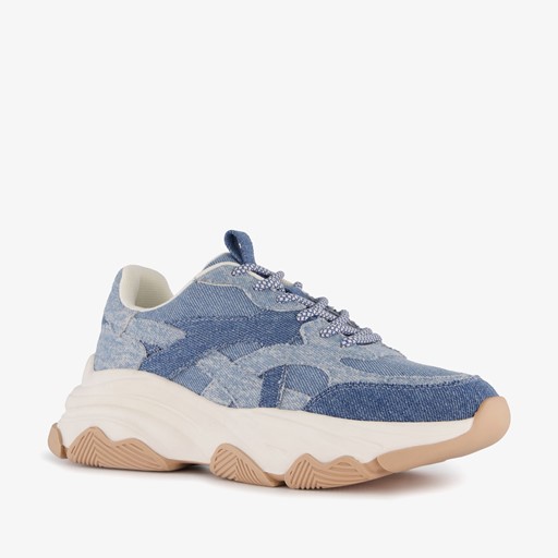 Dames dad sneakers denim beige