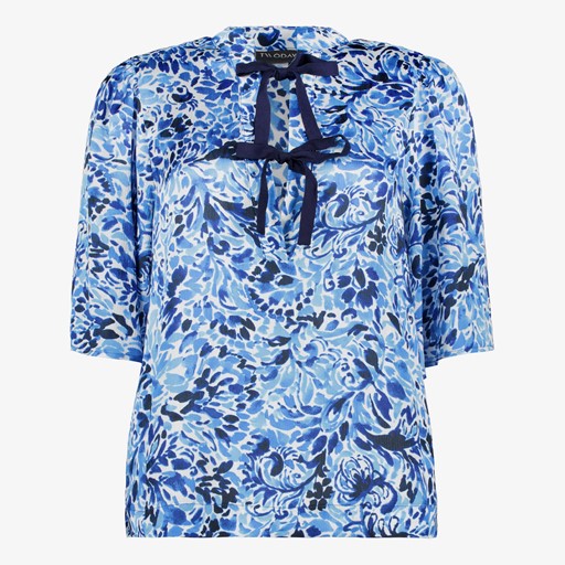 Dames blouse met strikjes blauw