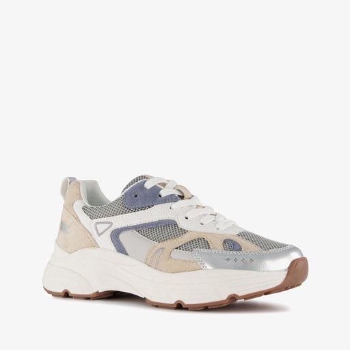 Dames dad sneakers beige zilver