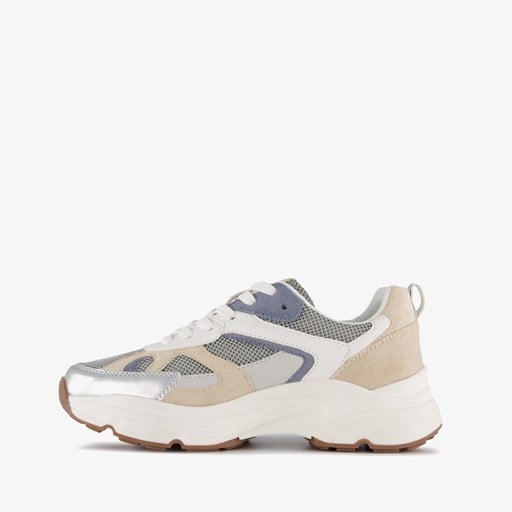 Dames dad sneakers beige zilver