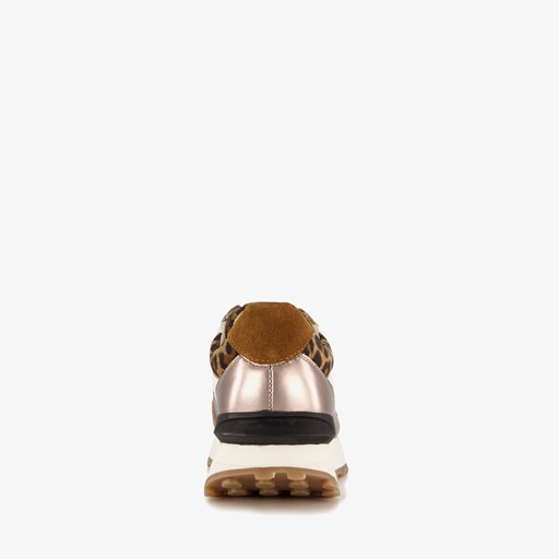 Leren dames sneakers met panterprint goud